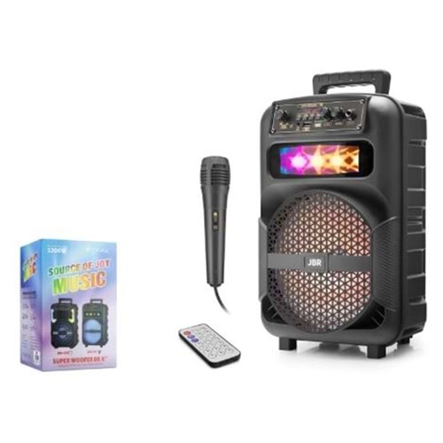JBR JBR007 Karaoke Mikrofonlu Bluetooth Hoparlör FM Radyo 10W 8 İnç RGB Kumandalı Siyah