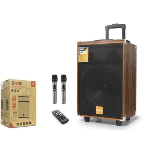 BAAB BQ12 Çift Karaoke Mikrofonlu Bluetooth Hoparlör FM Radyo 40W 12 İnç Kumandalı Ahşap