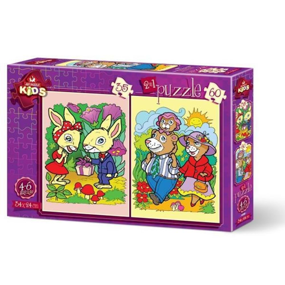 Art Puzzle 35+60 Parça Tavşanlar Ve Ayı Ailesi 4498