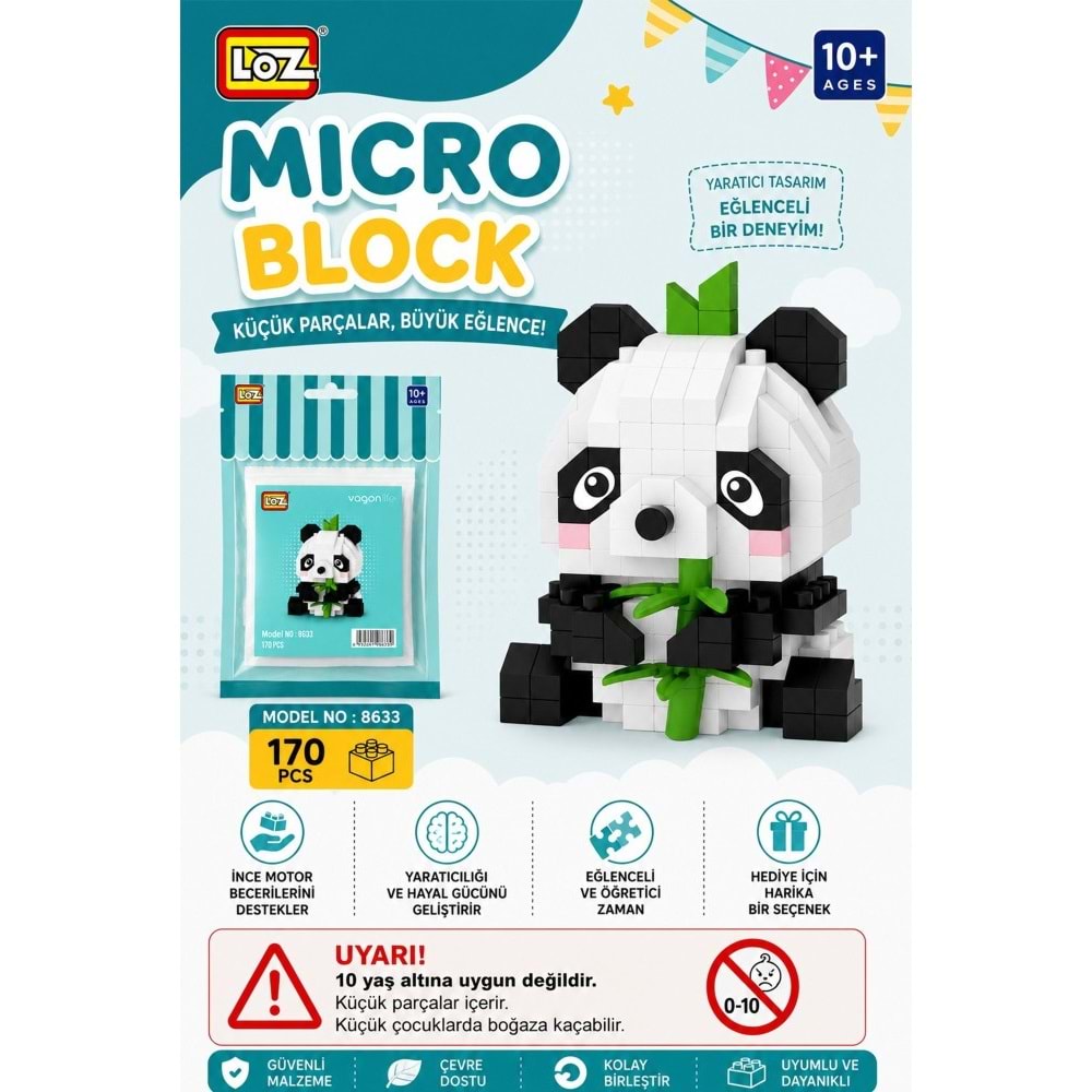Loz Blok Oyuncak Panda 170 Parça Mini Poşet Lz-8633