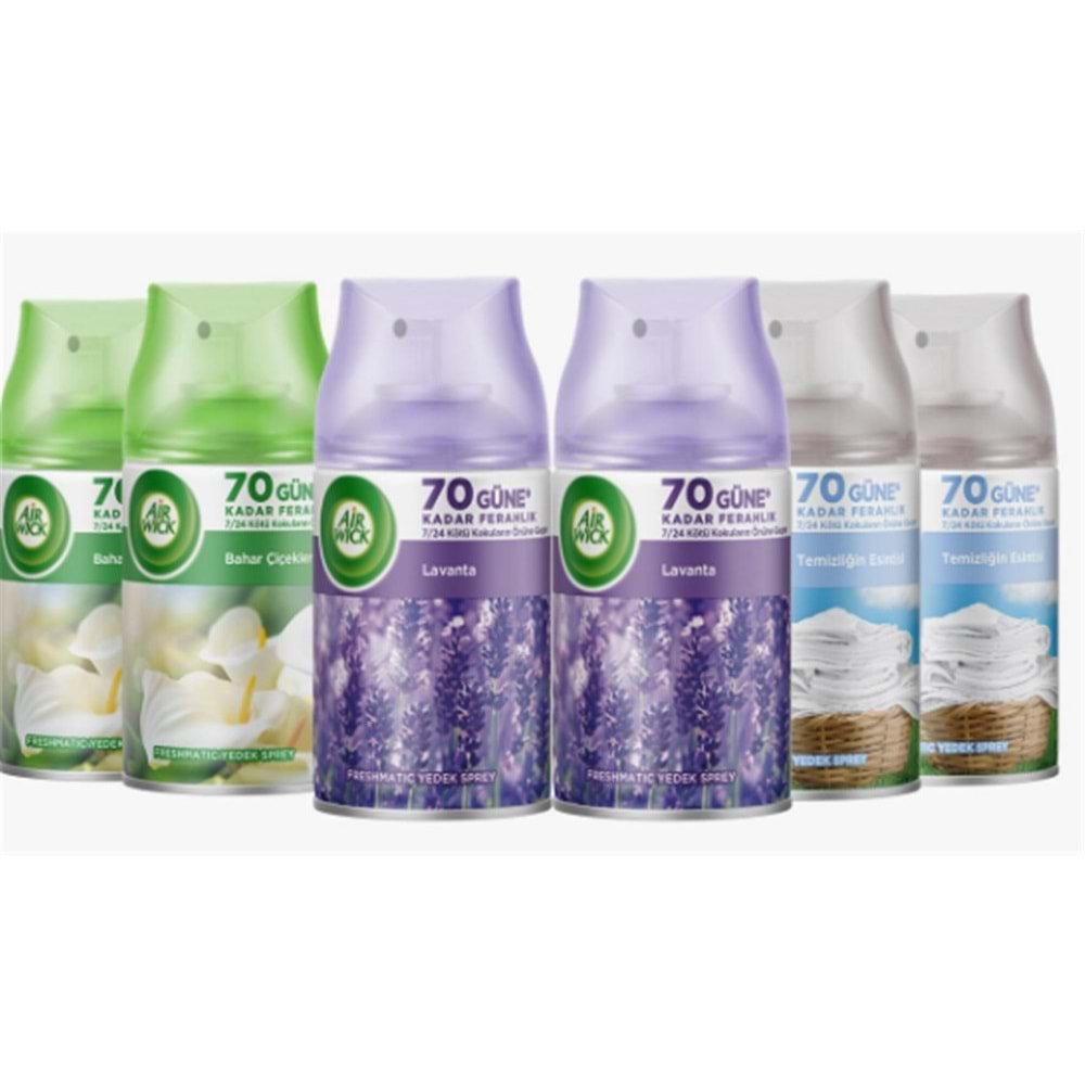 Airwick 250ml 6lı -Temizliğin Esinti Oda Kokusu Sprey Makina Yedek Spreyi