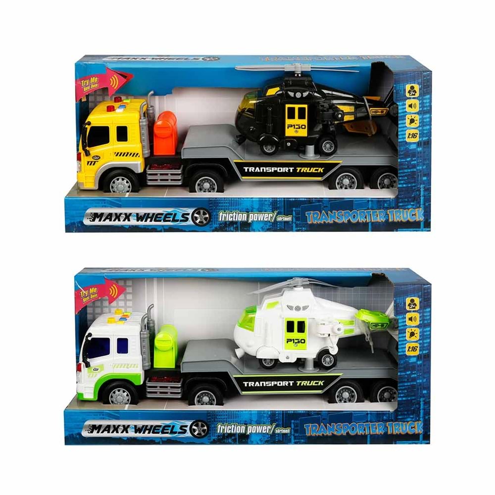 Sunman Oyuncak Maxx Wheelss Sesli Ve Işıklı 1:16 Transporter Helikopter Taşıyan Tır 40 Cm