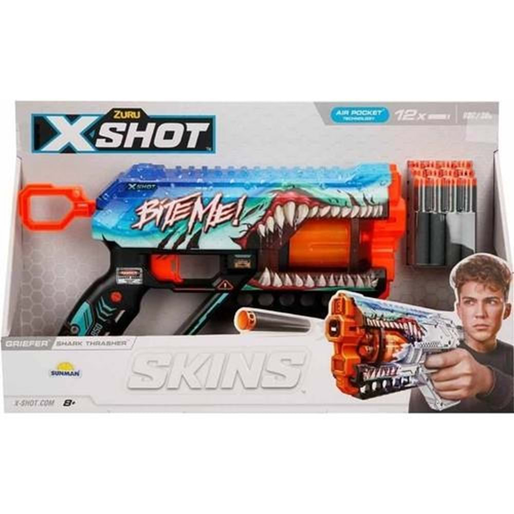 Sunman Oyuncak X-Shot Skins Griefer 12 Mermili Sünger Dart Atan Silah 32 cm