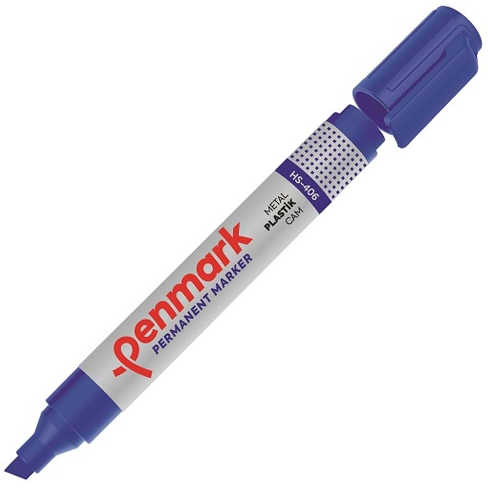 Penmark Markör Permanent Kesik Uç Mavi HS-406 (1 Adet)