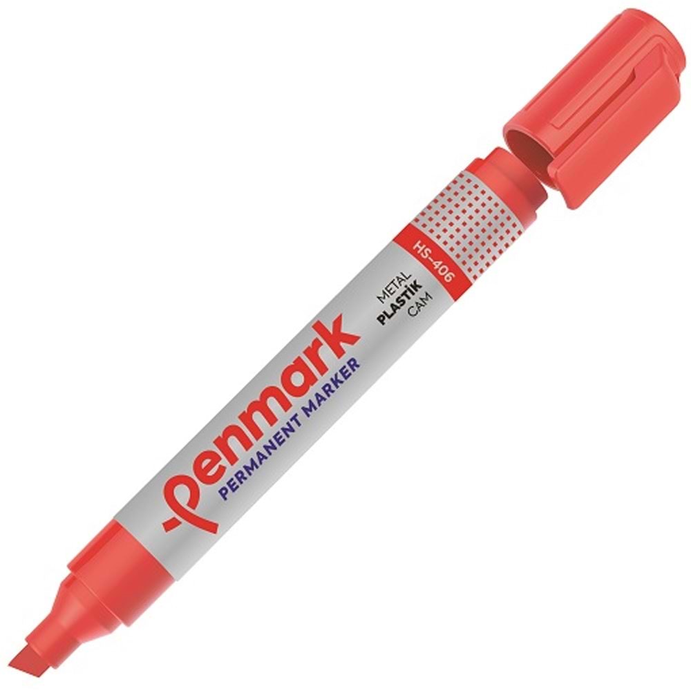 Penmark Markör Permanent Kesik Uç Kırmızı HS-406 (1 Adet)