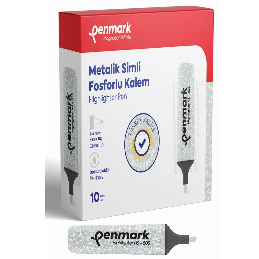 Penmark Fosforlu Kalem Metalik Simli Gümüş