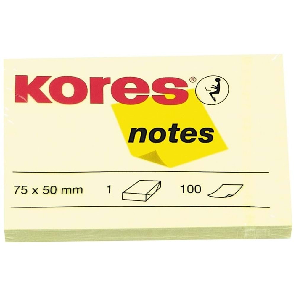 Kores Yapışkanlı Not Kağıdı Sarı 75x50 MM 100 Syf 46057 (1 Adet)