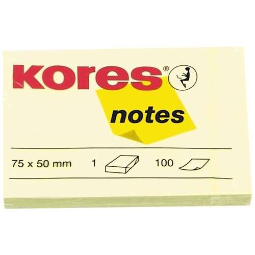Kores Yapışkanlı Not Kağıdı Sarı 75x50 MM 100 Syf 46057 (1 Adet)