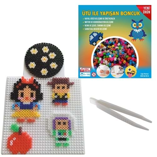 Ütü ile Yapışan 3000'li Renkli Boncuk-Tabla-Cımbız 3'lü Set