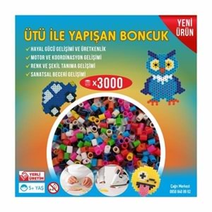 Ütü ile Yapışan 3000'li Renkli Boncuk-Tabla-Cımbız 3'lü Set