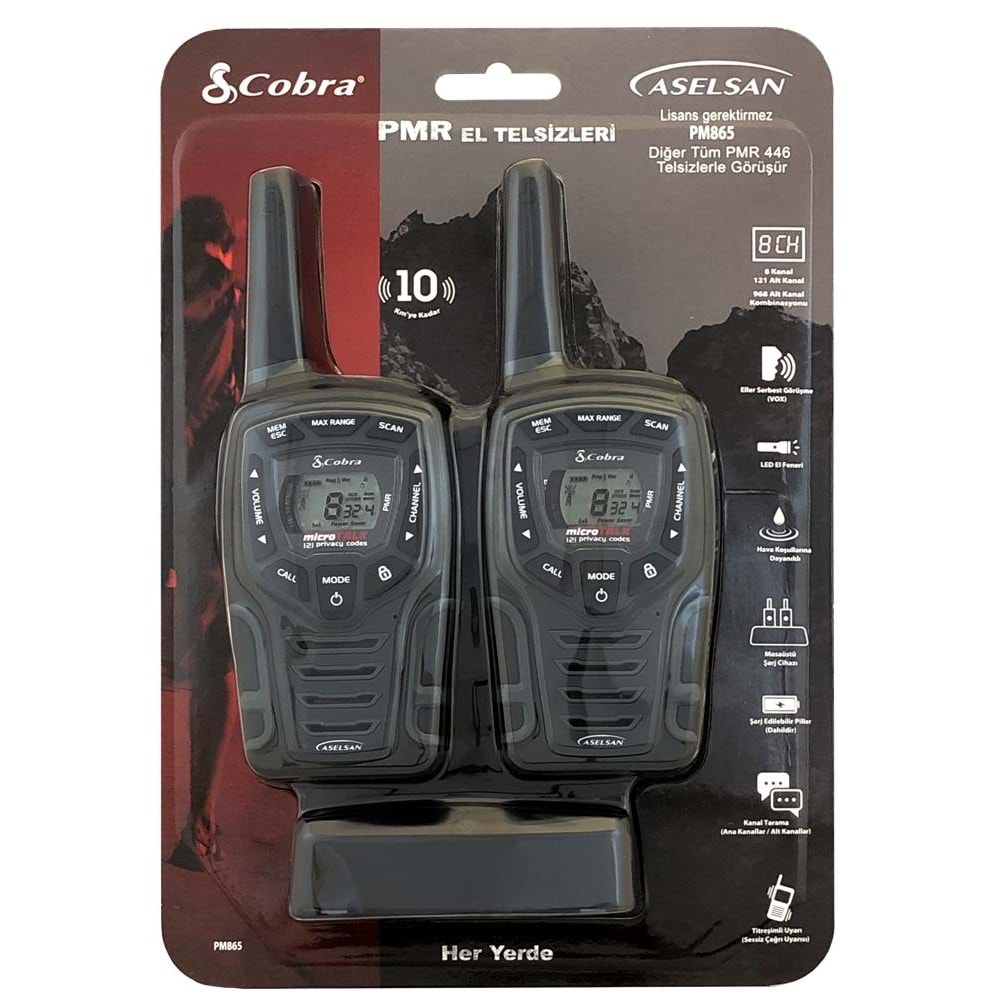 Aselsan PM-865 Pmr El Telsizi 2li Paket 8 Kanal+121 Alt Kanal 8 Km