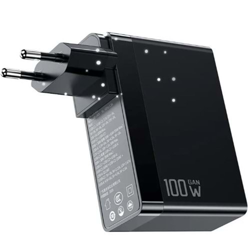 MCDODO CH-8101 Gan Serisi 100W 3 Port Başlıklı1xUsb 2 xType-C Girişli Universal Şarj Adaptörü-Siyah
