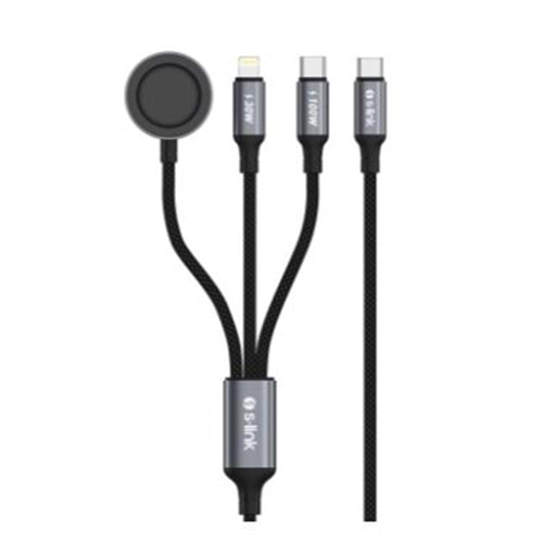 S-link Armor CLW-01 100W 1.2m Type-C to Type-C Lightning Siyah Hızlı Şarj Kablosu