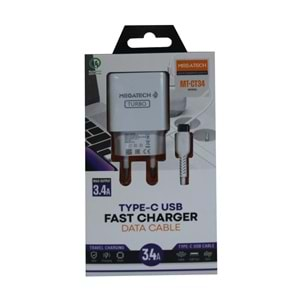 Megatech CC-03 (MT-Ct34 )3.4A Type-C Usb Kablo+ Ev Şarj Adaptör Hızlı Şarj