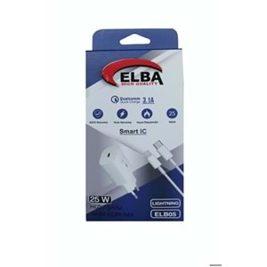 Elba ELB05-PD-25WIOS Beyaz 25W Usb-c Ev Şarj Kafa+1mt Type-c To Lightnıng Kablo PD3.0-QC4.0 Hızlı Ş