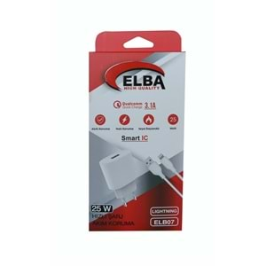 Elba ELB07-USB-25WIOS Beyaz 25W Usb Ev Şarj Kafa+ Usb 1mt Lightning Kablo QC4.0 Hızlı Şarj