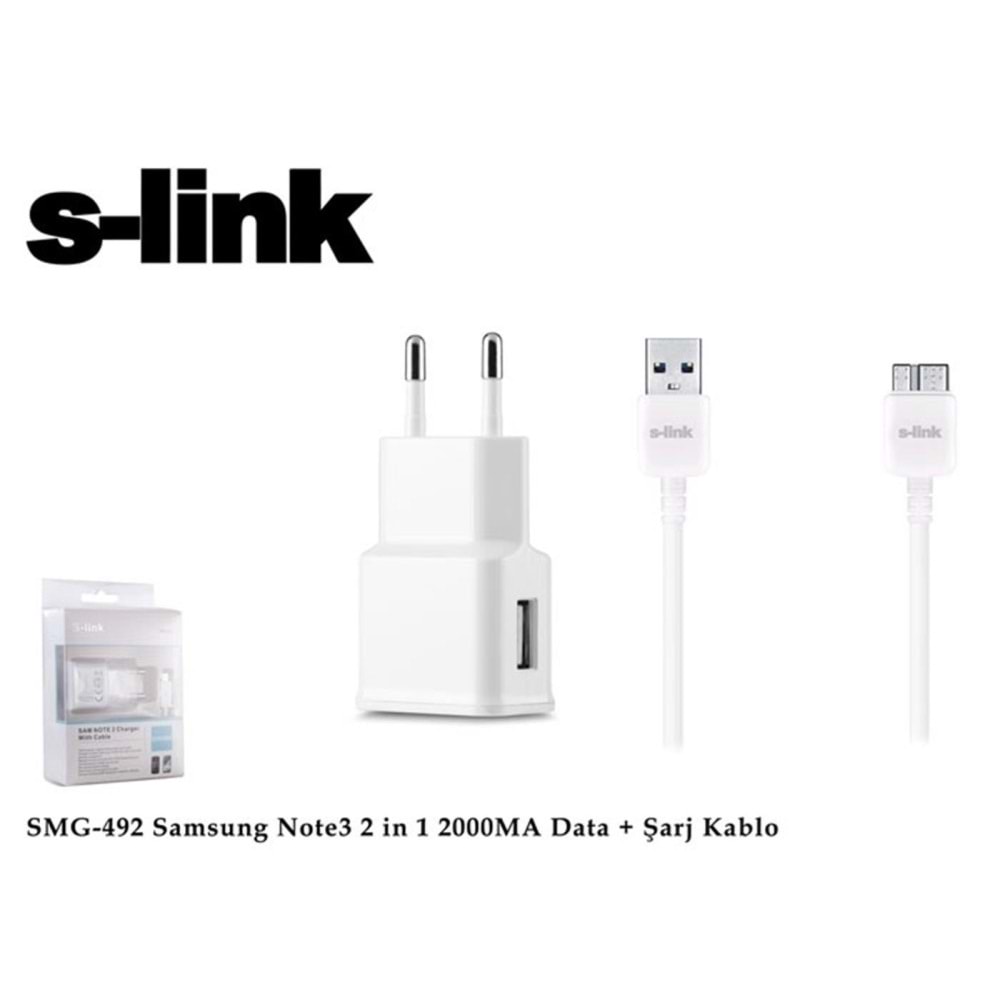 S-link SMG-492 2000mah Note 3 Şarj Kablo Priz Data Şarj Kablosu