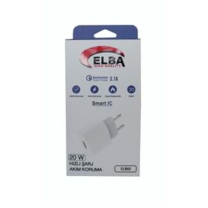 Elba ELB03-20USB Beyaz 20W USb Şarj Kafa QC4.0(Akıllı Koruma-Hızlı Şarj-Isıya Dayanıklı)