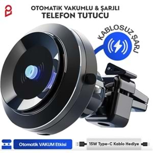 Enkado Otomatik Vakumlu Kablosuz Şarjlı Araç İçi Telefon Tutucu
