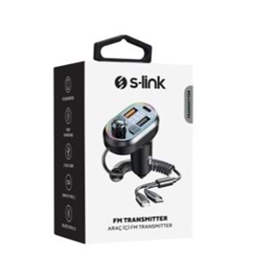 S-link SL-BT307 Çift USB 5V 3.1A-1A Led Işıklı Siyah 2 İn 1 C Port + İphone Bluetooth Fm Transmitter