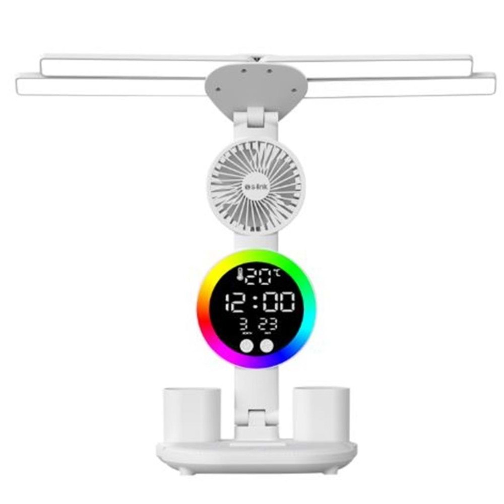 S-link SL-M9070 Glow Beyaz Dokunmatik Led Lamba Saat, Fan,Derece Kalemlikli Masa Lambası