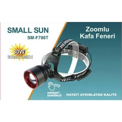 Small Sun SM-F786T Kafa Fener 30w 3000 lumen Hareket Sensörlü Zoomlu Şarjlı 3x18650 Lityum pil