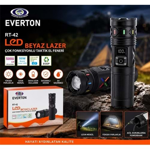 Everton RT-42 Metal Fener 5000lümen 50w Led Gösterge Şarjlı