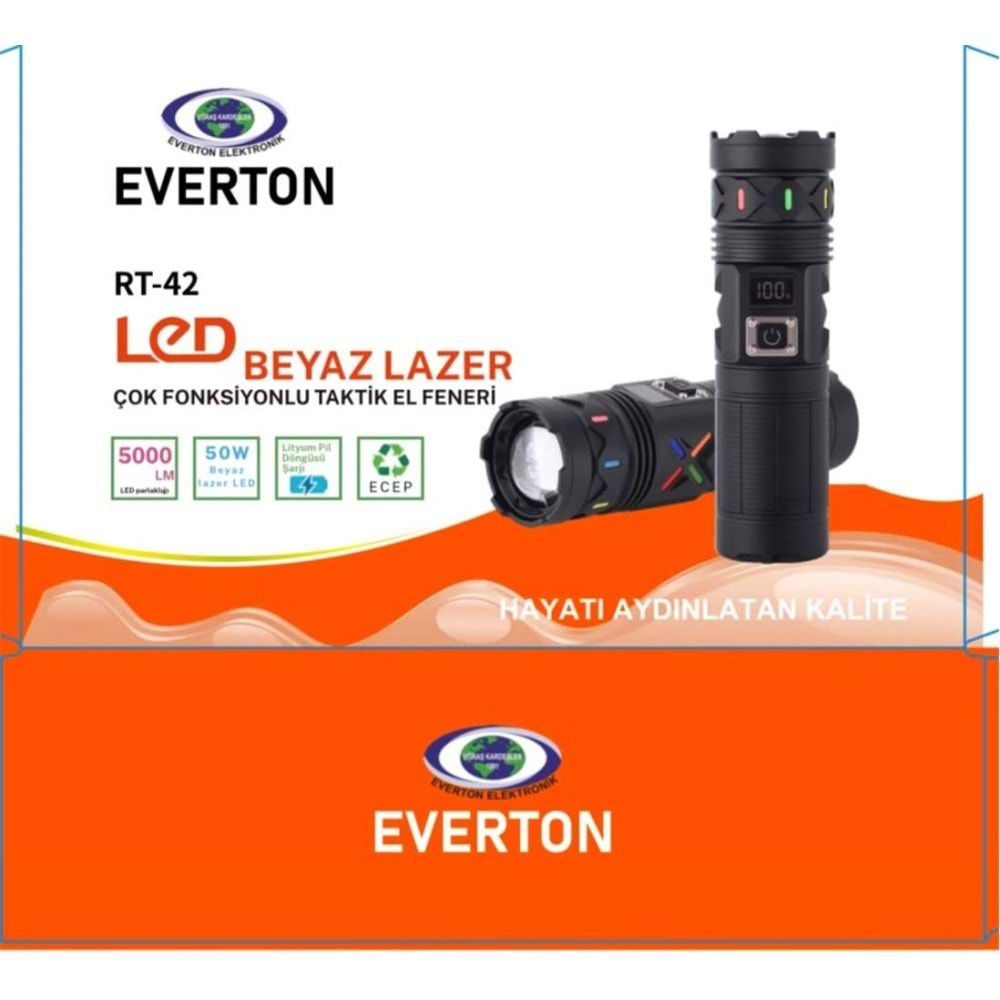 Everton RT-42 Metal Fener 5000lümen 50w Led Gösterge Şarjlı