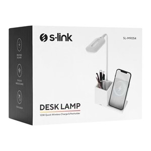 S-link SL-M9054 Siyah TypeC 10W Kablosuz Şarj Cihazı Kalemlikli Masa Lambası