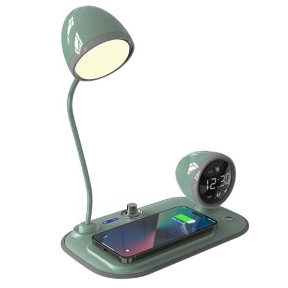 S-link SL-CW21 Yeşil Telefon Uyumlu Fast Şarj 15W Ayarlanabilir Led Işıklı Masa Lambası