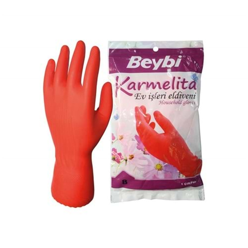 Beybi Karmelita 7,5 Numara 25li Paket Bulaşık Eldiveni Gıdaya Uygundur Kaymayı Önleyici Pütürlü