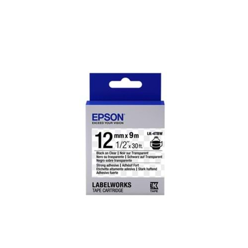 Epson LK-4TBW Güçlü Yapışkanlı Şeffaf Üzeri Siyah 12mm 9Metre Etiket