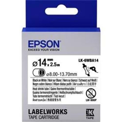 Epson LK-6WBA14 Beyaz Üzeri Siyah Makaron (8-13,7 mm çap) 2,5Metre