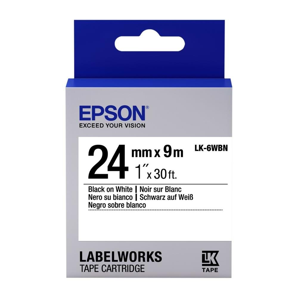 Epson LK-6WBVN Vinil Beyaz Üzeri Siyah 24mm 7Metre Etiket