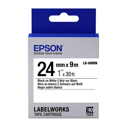 Epson LK-6WBVN Vinil Beyaz Üzeri Siyah 24mm 7Metre Etiket