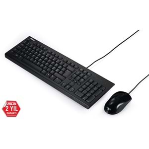 Asus U2000 Q Türkçe 1000DPI USB Siyah Kablolu Klavye Mouse Set - U2000-KBM-TR-Q