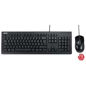 Asus U2000 Q Türkçe 1000DPI USB Siyah Kablolu Klavye Mouse Set - U2000-KBM-TR-Q