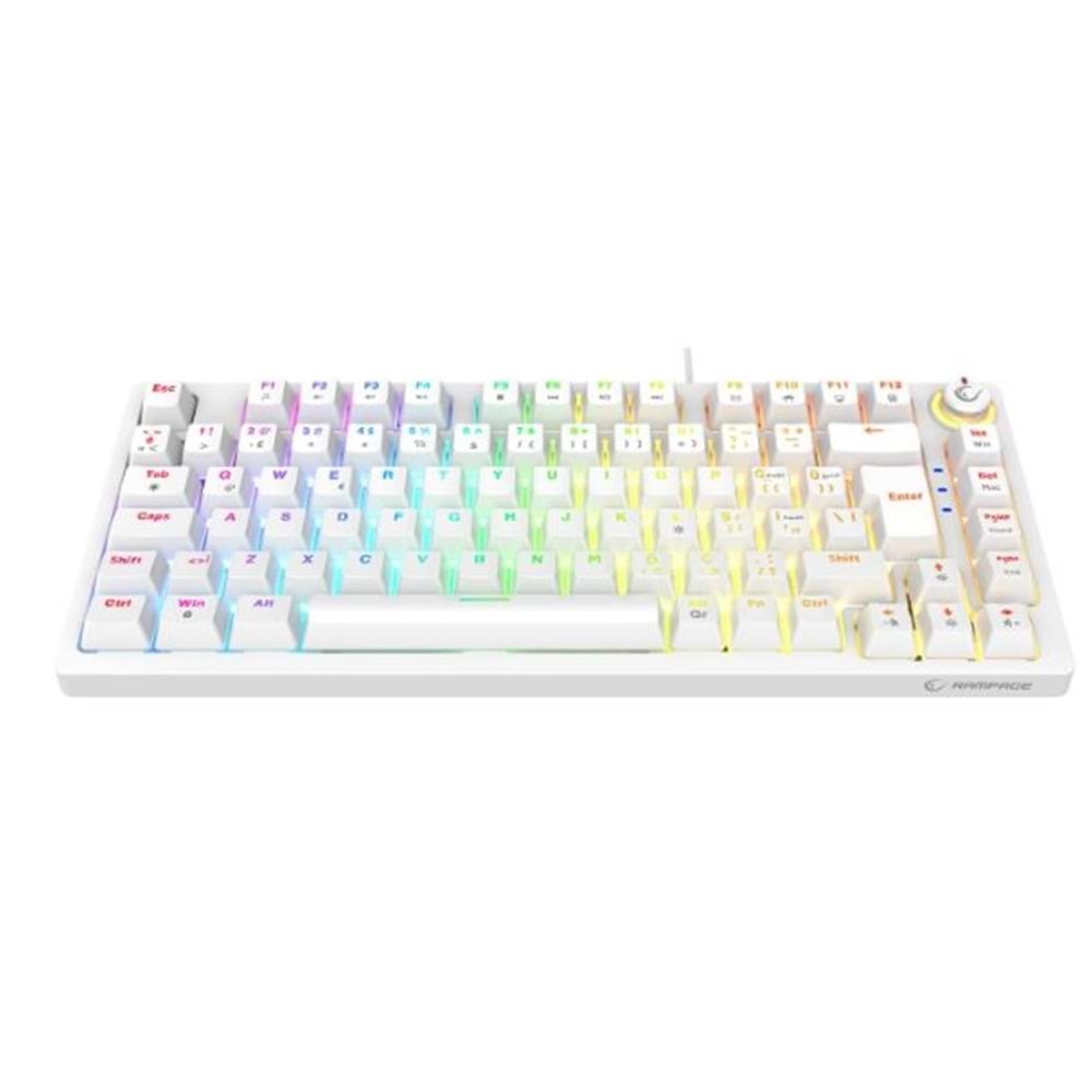 Rampage ENIGMA 75 Beyaz USB RGB Aydınlatmalı Red Switch Tam Türkçe Gaming Mekanik Klavye