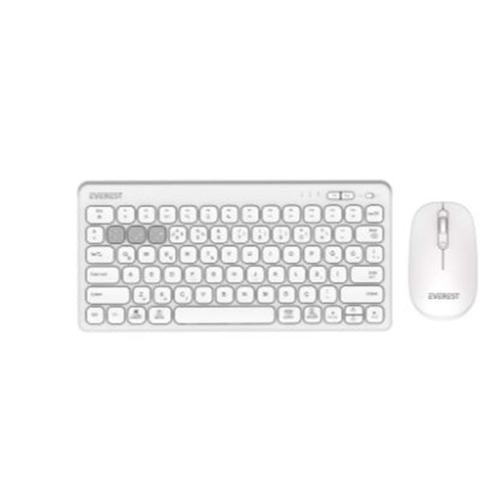 Everest KM-BT903 Beyaz 3in1 3 BT + 2.4 İnce Q 4 Cihaz Bağlantılı Kablosuz Klavye + Mouse Set