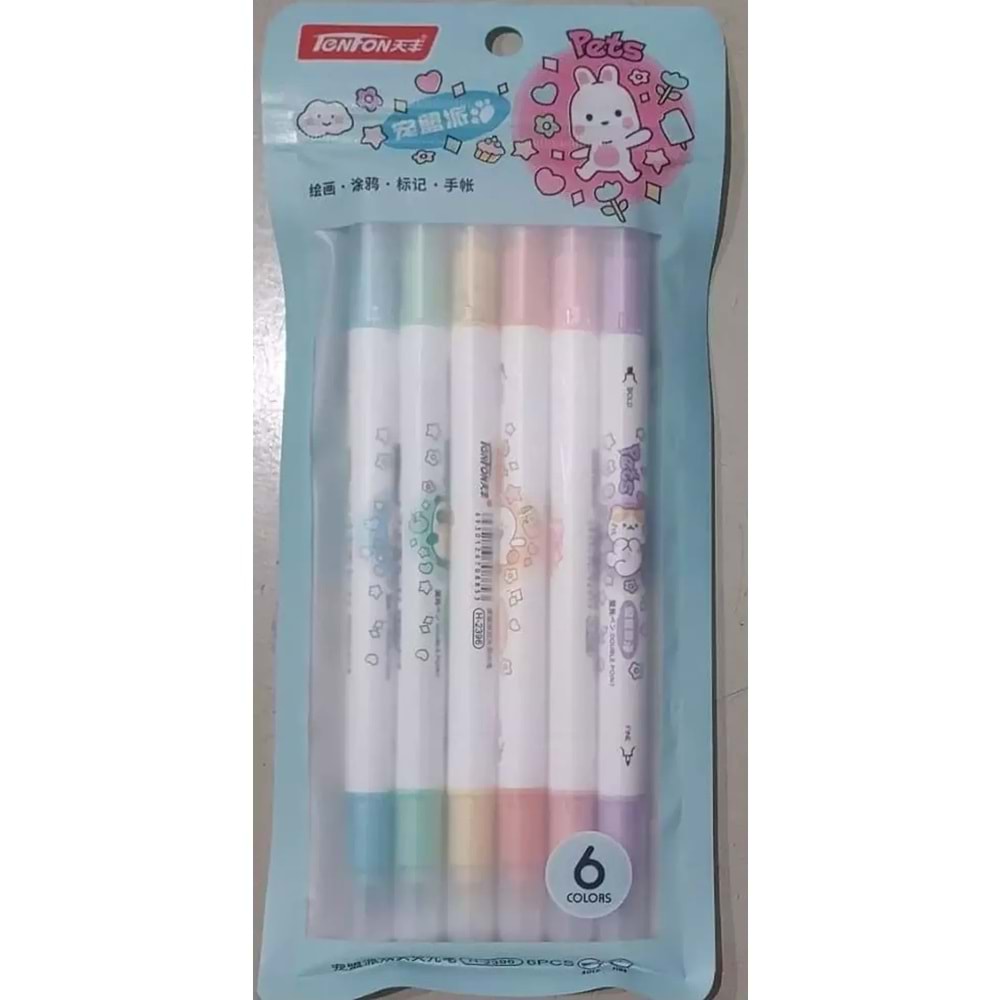 Maxx Fosforlu Kalem Çift Taraflı 6 Renk 12 Li H-2396