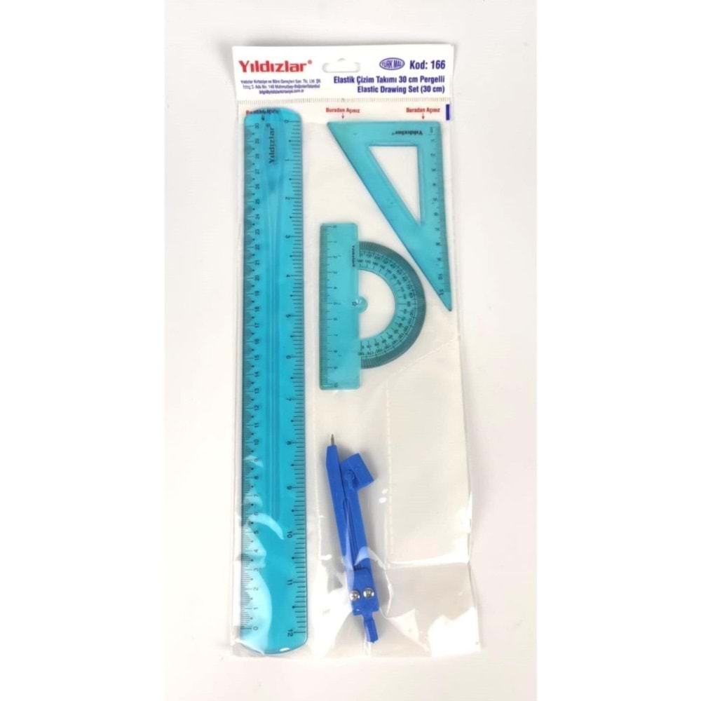 Beş Yıldızlar Elastik Çizim Takımı 30 Cm Pergelli 166 (1 Adet)