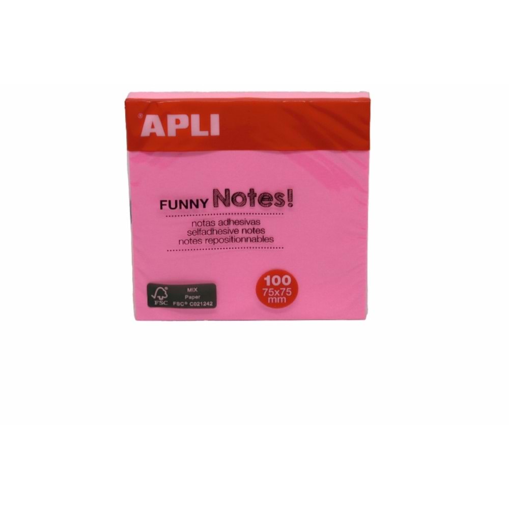 Apli Yapışkanlı Not Kağıdı Pembe Funny 100 YP 75x75 11898 (1 Adet)