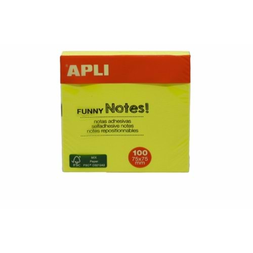 Apli Yapışkanlı Not Kağıdı Sarı Funny 100 YP 75x75 11897 (1 Adet)