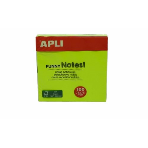 Apli Yapışkanlı Not Kağıdı Yeşil Funny 100 YP 75x75 11899