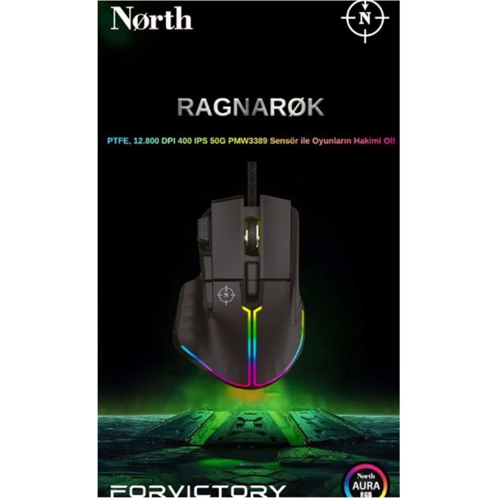 North Odin Pro WL Siyah 26K DPI 750 IPS 70G UltraLight RGB Kablosuz Gaming Mouse