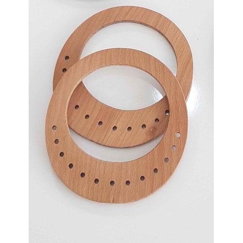 Çanta Aksesuar 16.5X15 Cm, Açık Renk Oval Delikli Ahşap Çanta Sapı