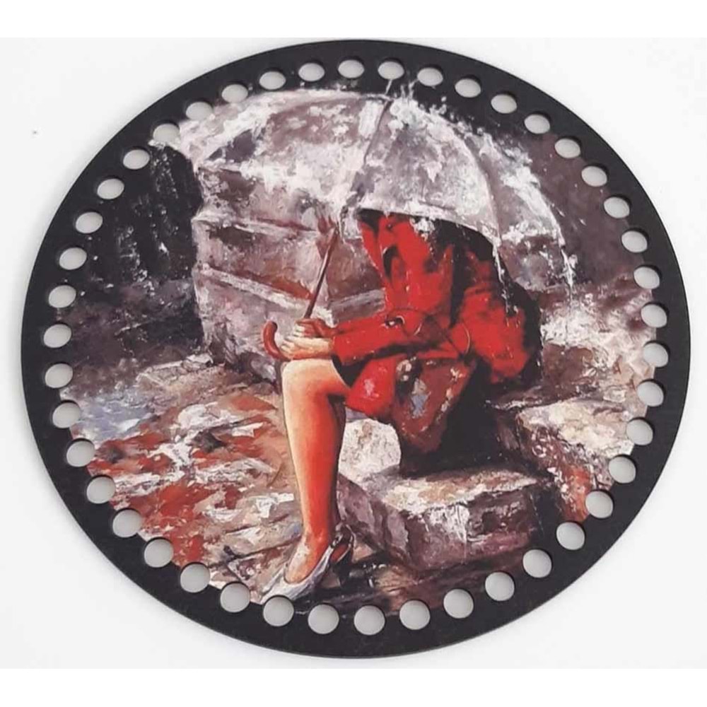 Çanta Aksesuar Ahşap 19 Cm Çapında Resimli Plaka