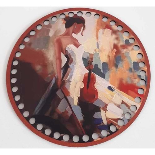 Çanta Aksesuar Ahşap 19 Cm Çapında Resimli Plaka