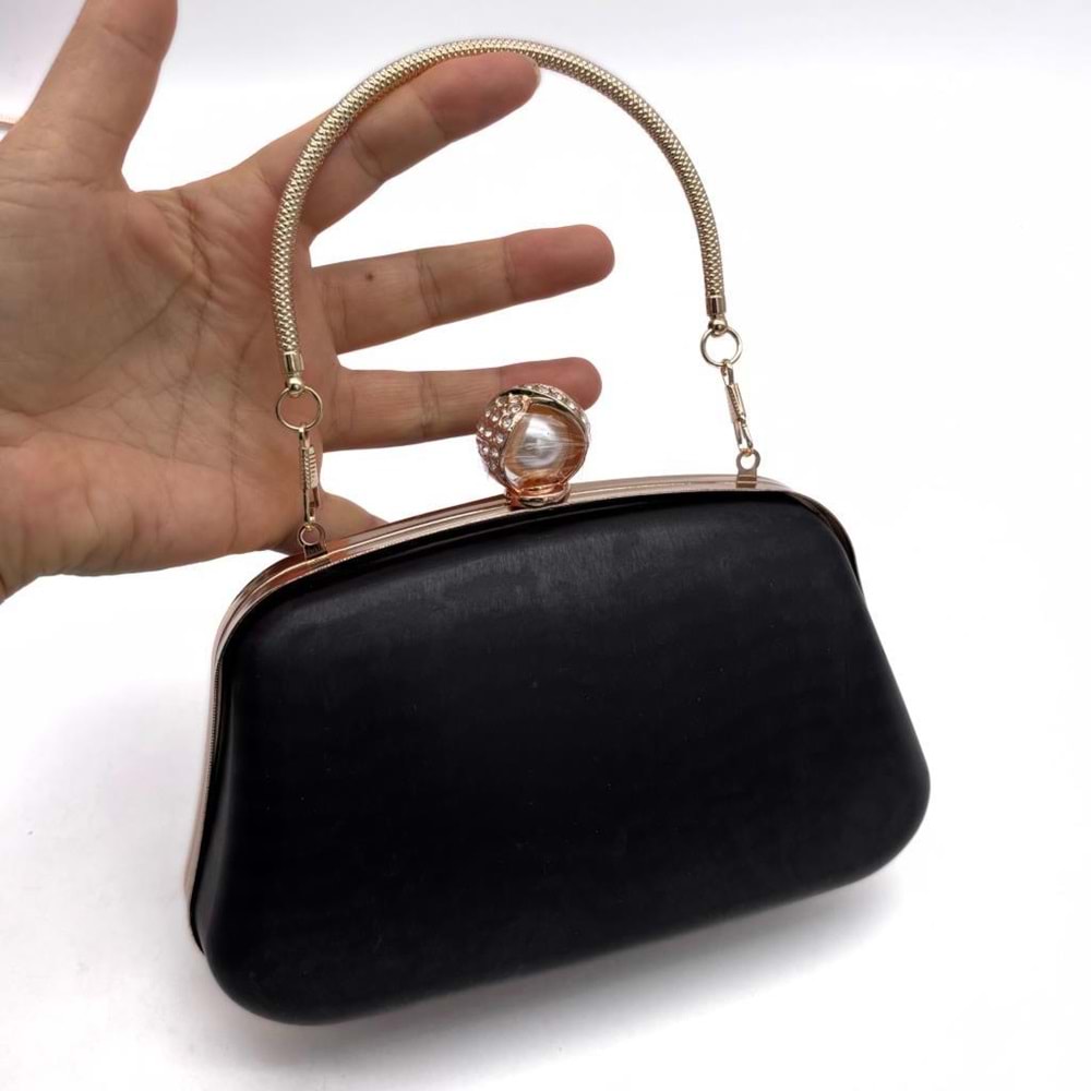 Çanta Aksesuar Abiye Çanta Kalıbı İncili Taşlı Tutmalı Model Light Gold Metalli (NO:23)