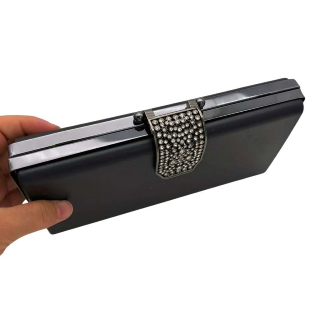 Çanta Aksesuar Abiye Çanta Kalıbı Taşlı Kapak Model Füme Metalli